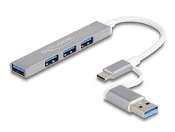 Delock 64214 - USB Hub - 4 poorten USB 3.2 Gen 1 Type-A + Type-C - Zilver