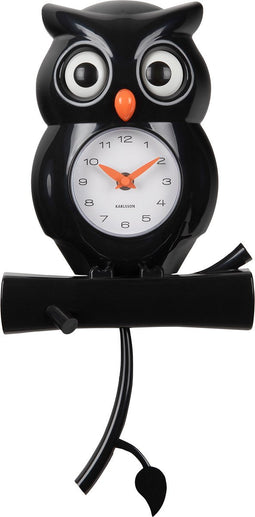 Karlsson Wandklok Owl Pendulum - Zwart - 20x8.5x37.5cm - Wandklok Scandinavisch