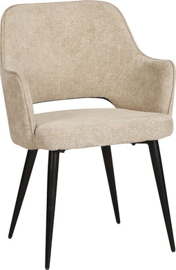 KARWEI - Eetkamerstoel Puck - Beige - Polyester Stof - Zwarte Poten