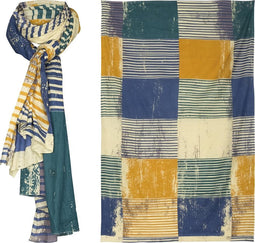 KATOENEN FOULARD AMANDA GROEN GEEL GEBLOKT - BATELA