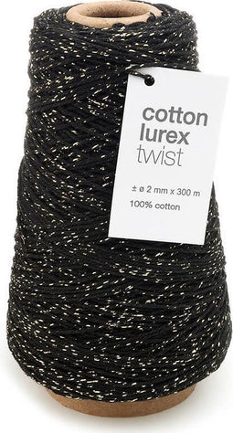 Katoenen touw Zwart met goud 2mm x 300m