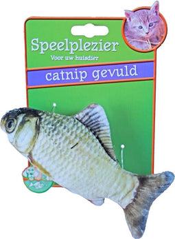 Kattenspeelgoed vis met catnip grijs/bruin 11 cm