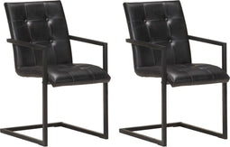 vidaXL - Eetkamerstoelen - 2 - st - echt - leer - zwart