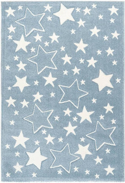 Kayoom - Vloerkleed Stars - 120 x 170 cm - 16 mm dik - Blauw/Wit - Tapijt voor in kinderkamer