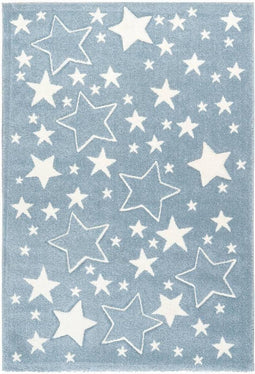 Kayoom - Vloerkleed Stars - 80 x 150 cm - 16 mm dik - Blauw/Wit - Tapijt voor in kinderkamer