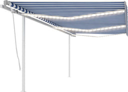 vidaXL - Luifel - automatisch - met - LED - en - windsensor - 6x3 - m - blauw - en - wit