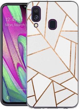 iMoshion Hoesje Geschikt voor Samsung Galaxy A40 Hoesje Siliconen - iMoshion Design hoesje - Wit / Meerkleurig / Goud / White Graphic