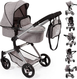 Bayer Design Neo Vario - Combi Poppenwagen - Verstelbare duwstang - Grijs