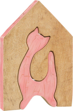 J-Line decoratie Huis Kat - hout - roze/naturel - large