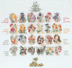 Thea Gouverneur - Borduurpakket met telpatroon - 2025A - Voorgesorteerde DMC Garens - Alfabet Bloemen - Aida - 60 cm x 57 cm - DIY Kit