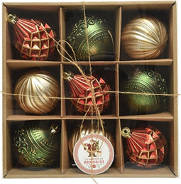 Kerstballen Mix 9 st. - Dennengroen/Parelgoud/Kerstrood