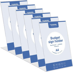 Budget tafelstandaards, 6 stuks, L-standaard, DIN A4 hoog, kristalhelder polystyreen 1,5 mm, menu- e