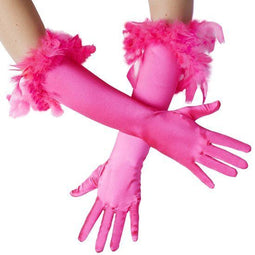 dressforfun - Lange satijnen handschoenen - Elegant met veren - Zwart
