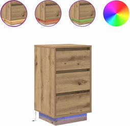 vidaXL - Nachtkastje - met - LED-verlichting - 38x34x65 - cm - artisanaal - eiken