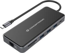Conceptronic DONN15G - Hub USB - HDMI USB 3.2 VGA RJ45 Micro SD - Grijs