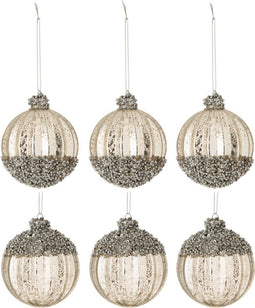 J-Line kerstbal Parels - glas - antiek zilver - small - doos van 6