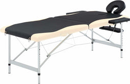 vidaXL - Massagetafel - inklapbaar - 2 - zones - aluminium - zwart - en - beige