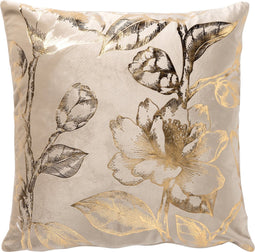 Dutch Decor AVERY - Sierkussen velvet 45x45 cm - Pumice Stone - beige met goudkleurige print - Inclusief binnenkussen