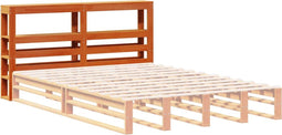 vidaXL - Hoofdbord - met - schappen - 150 - cm - massief - grenenhout - wasbruin