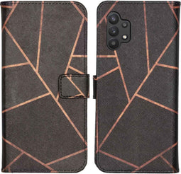 imoshion Hoesje Geschikt voor Samsung Galaxy A32 (5G) Hoesje Met Pasjeshouder - imoshion Design Softcase Bookcase - Zwart / Black Graphic