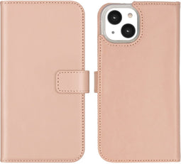 Selencia iPhone 14 - Echt Lederen Bookcase - 3 Pashouders - Dusty Pink (iPhone 14) Zwart