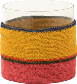 J-Line kaarshouder Rond + Strepen - glas - geel/roze