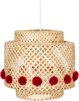 Atmosphera Kids kinderlamp/Hanglamp bamboe met pompons - Ø30xH28cm - Beige