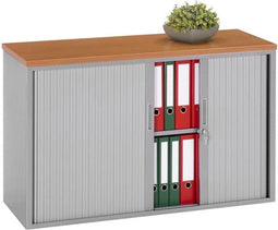 Stalen roldeurkast 72,5x120x43cm bladkleur Beuken framekleur Zwart (RAL9005)
