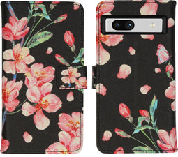 iMoshion Hoesje Geschikt voor Google Pixel 7a Hoesje Met Pasjeshouder - iMoshion Design Softcase Bookcase - Zwart / Blossom Watercolor Black