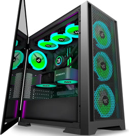 KEDIERS PC Behuizing C710 - E-ATX Tower - 7 Vooraf Geïnstalleerde PWM ARGB Ventilatoren - Gehard Glas - Zwart