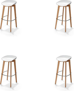 Keeve Stapelbare barkruk wit low, berkenhouten frame en kunststof zitting - SET VAN 4