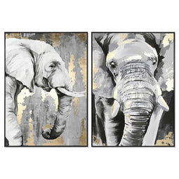 Schilderij DKD Home Decor Wit Zwart Grijs Gouden Olifant Koloniaal 100 x 4 x 140 cm (2 Stuks)