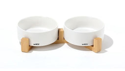 Keramieken kommen met bamboe ondersteuning 2x350 ml - Mpets - OPERA - Wit