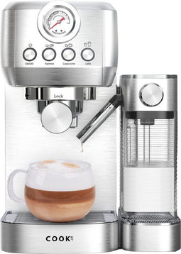 COOK-IT Espressomachine - RvS Koffiemachine - 20 Bar Italiaanse Pomp - Automatische Melkopschuimer