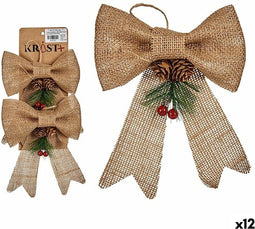 Kerst Decoratie Set Lasso Bruin Rood Groen Natuurlijke Vezel 14 x 3 x 19 cm (12 Stuks)