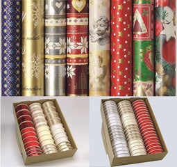 Kerst inpak set 11 delig Christmas - 5 rollen 500 x 70 cm - Cadeaupapier - 6 x cadeau lint