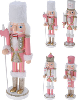 Kerst Notenkraker Staand wit / roze - 36cm - 4 Designs