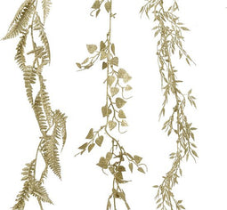 Kerst Slinger Plastic 3Ass Fern Leaf - Heart Shape Leaf - Bamboo Leaf Goud L2.00-W10.00-H180.00cm