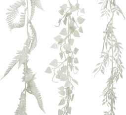 Kerst Slinger Plastic 3Ass Fern Leaf - Heart Shape Leaf - Bamboo Leaf Wit L2.00-W10.00-H180.00cm