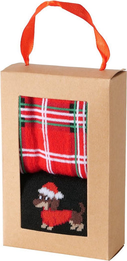 Kerst sokken in geschenkverpakking - tartan - one size - Boltze