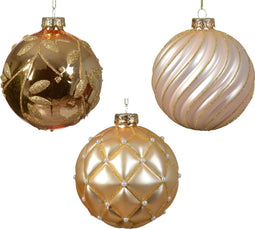 Kerstbal glas d10 cm parel/goud ass kerst