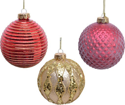 Kerstbal glas d10 cm rood/goud a3