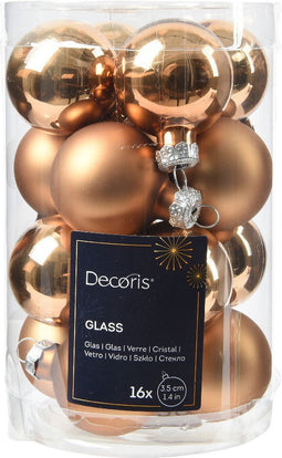 Kerstbal glas d3.5 cm pec.bruin 16st