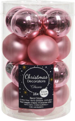 Kerstbal glas d3.5cm lip roze 16st