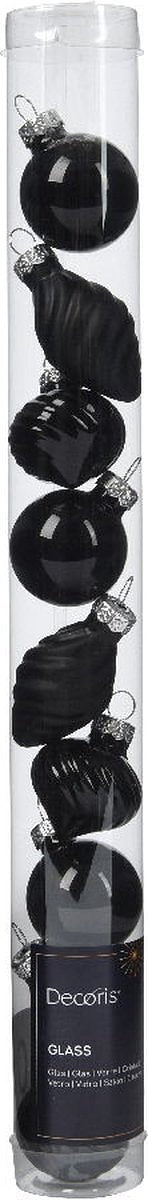 Kerstbal glas d3 cm zwart 9st I