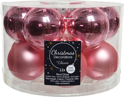 Kerstbal glas d5 cm lip roze 12st kerstDecoris