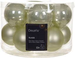 Kerstbal glas d5 cm wit mint 12st