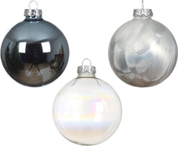 Kerstbal glas d6 cm blauw/wit 49st