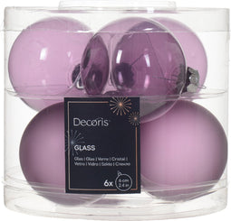 Kerstbal glas d6 cm kristal lila 6st kerst