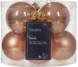Kerstbal glas d7 cm rose ass 8st kerst